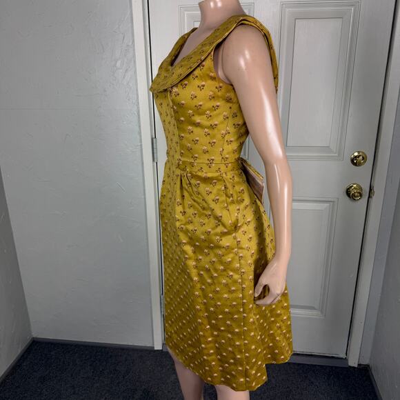 Vintage 60s Mr Mort Women's Dress Brocade Floral Cotton Pockets Party N3 - Picture 5 of 11